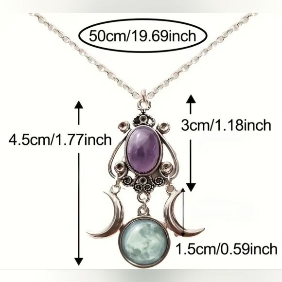 NEW Triple Moon Goddess Witchy Necklace Black Stones Boho Witchy - Picture 3 of 6